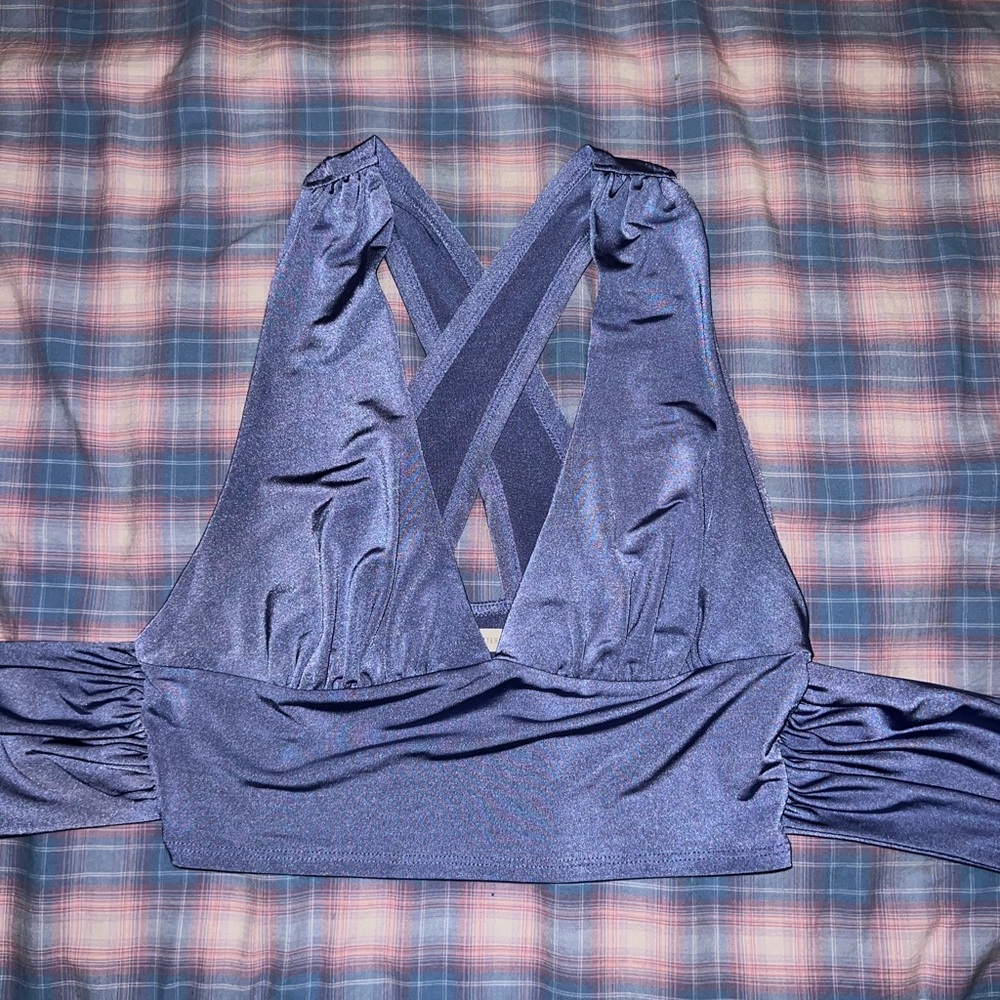 Women's Blue Cross-Back Bralette Top